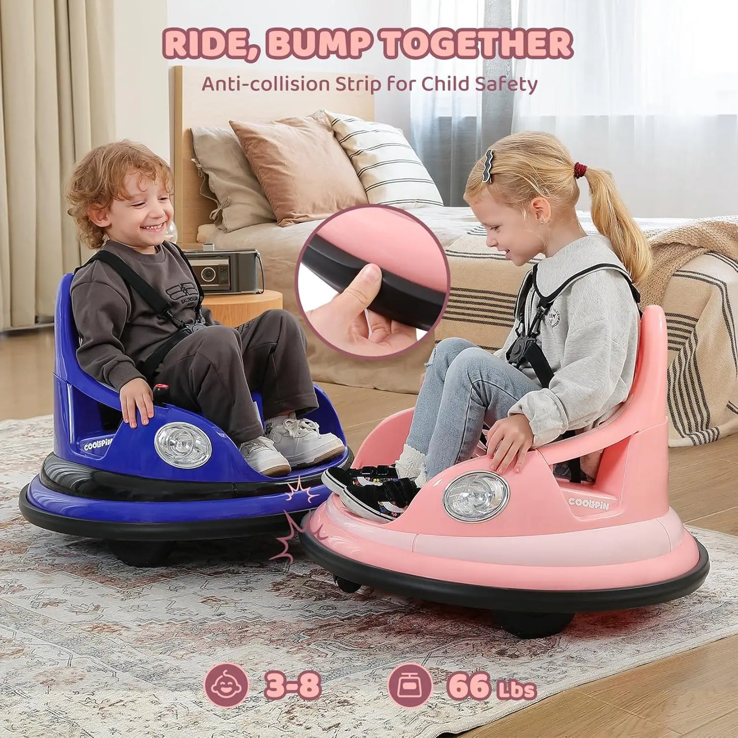 Bumper Car for Kids,1.9mph Max,12V Toddler Ride on Toys with Remote Control,2-Speed,2 Playing Modes,360 Degree Spin,Bump