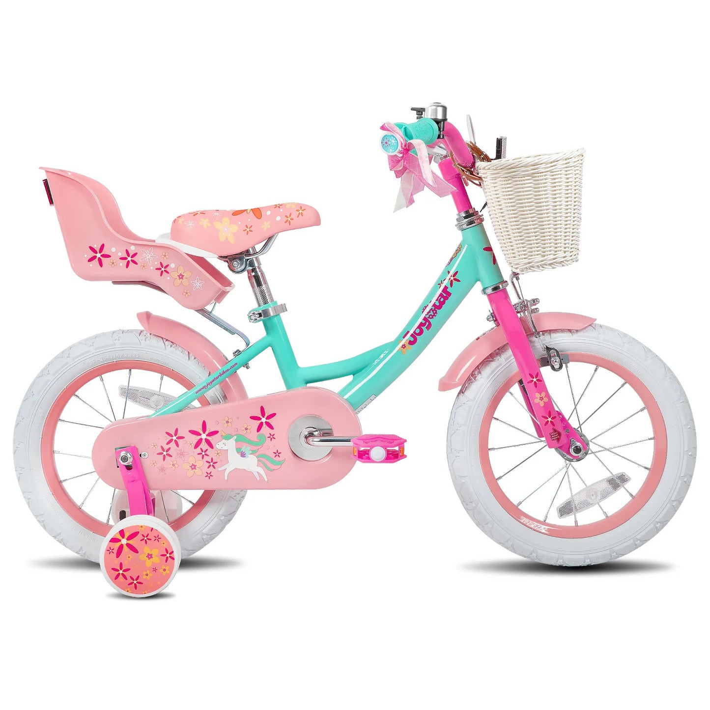 JOYSTAR Kids Bike for Girls Age 2-9 Years, 12 14 16 18 Inch Kids Bike with Training Wheels, Doll Seat, Streamers, Basket, Green