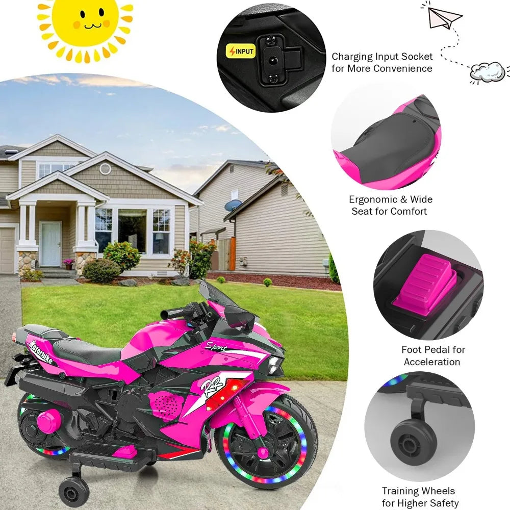 Zogymoz Motorcycle for Kids, 12V Kids Motorcycle Ride on for 3-8 Years Childs,Powered Ride-ons Toy Gift-Red