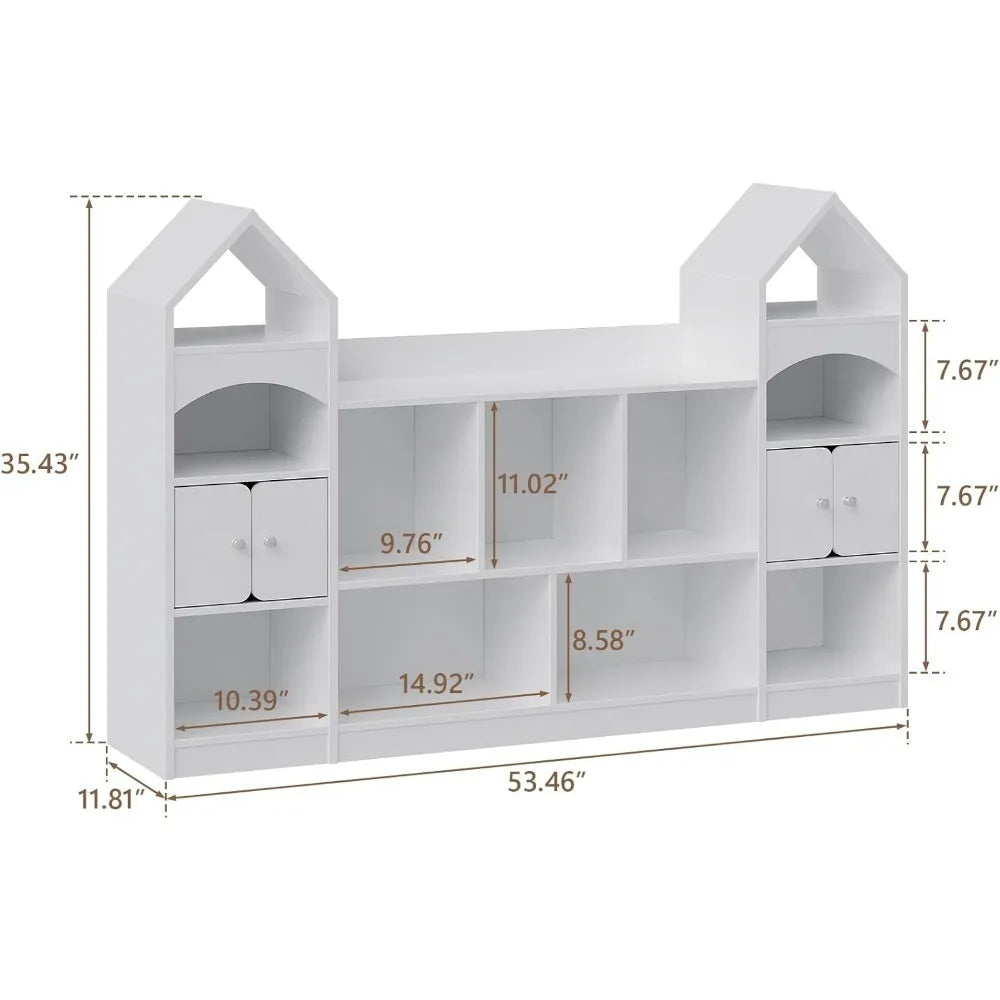 Castle Shape Children's Bookshelf, Kids Bookcase Display Case Kids Toy Storage Organizer Multifunctional Storage Cabinet