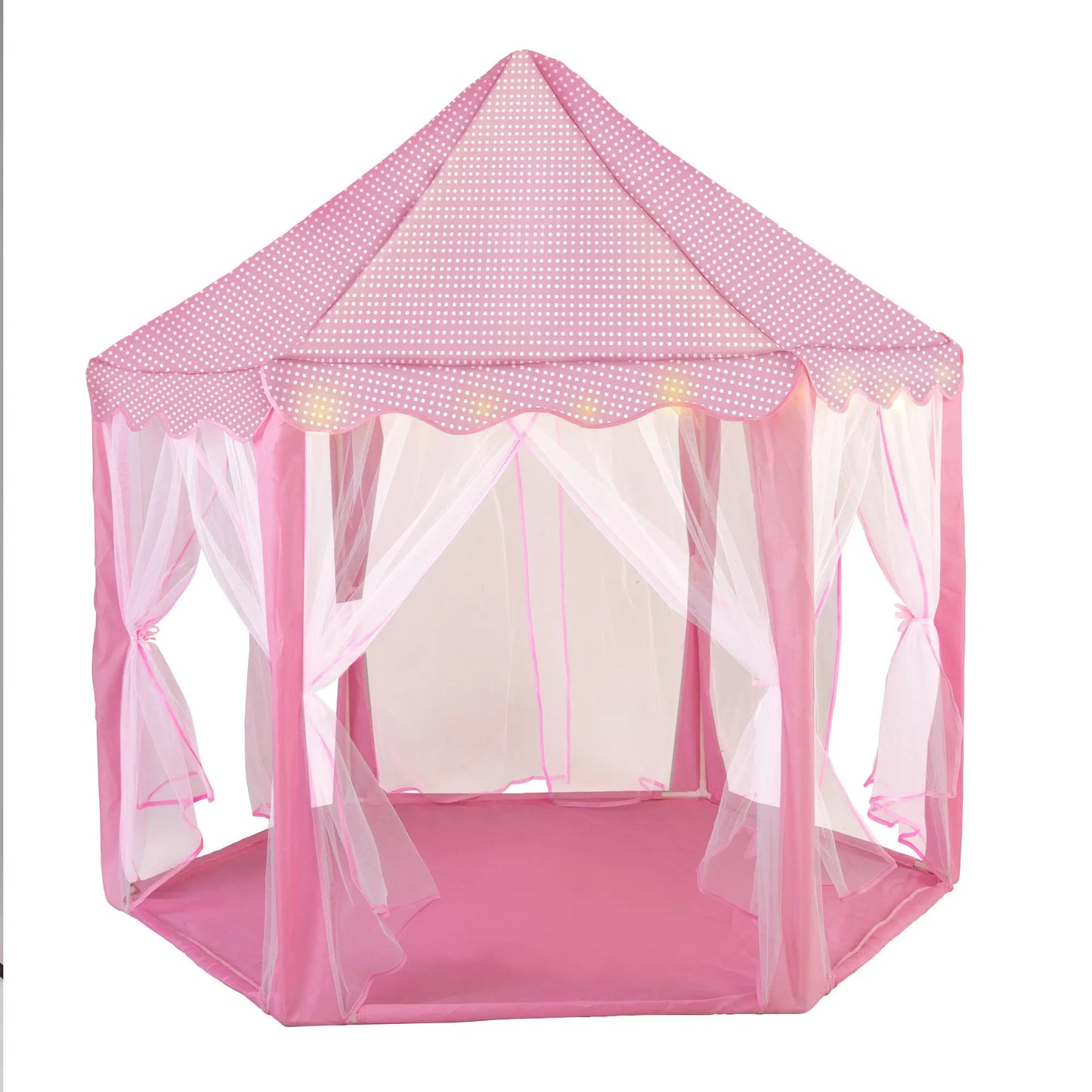 53"H Princess Castle Play Tent Indoor and Outdoor Pink House with LED Star Lights for Kids