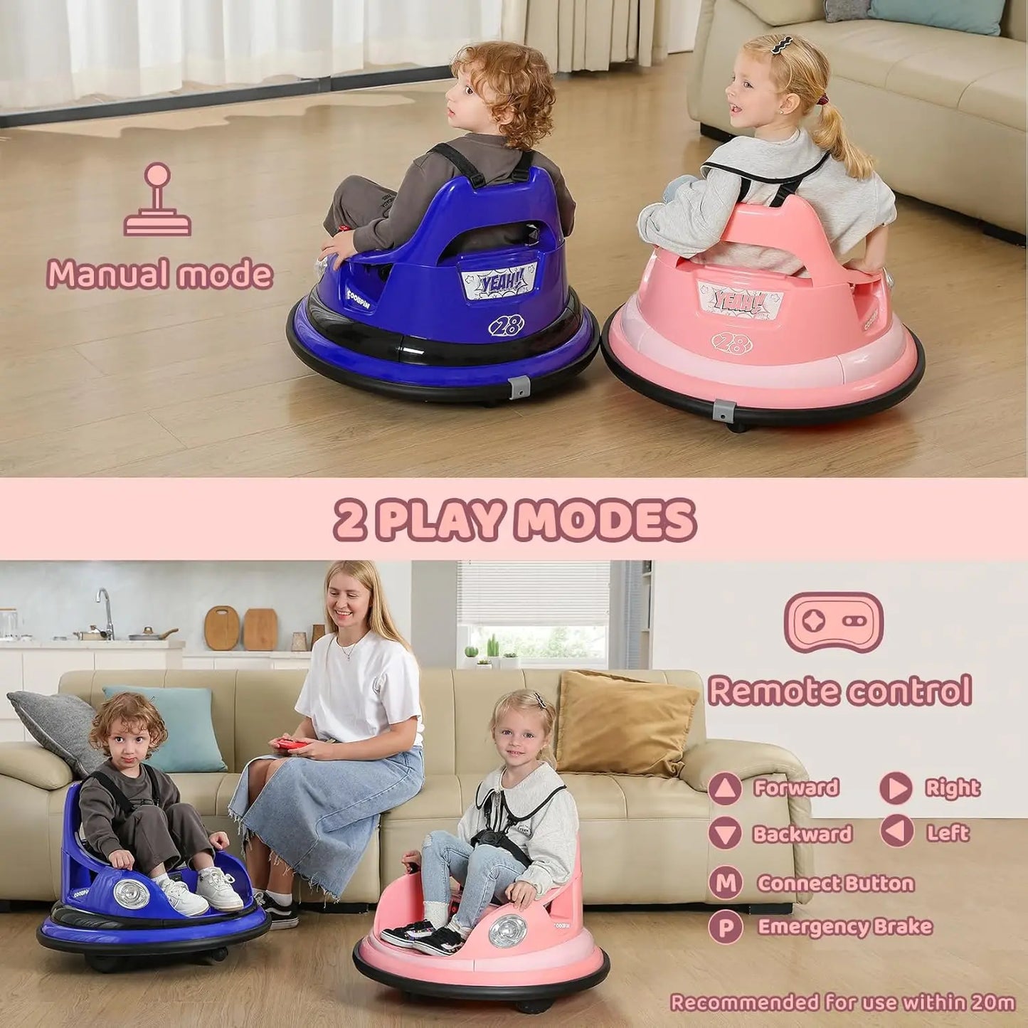 Bumper Car for Kids,1.9mph Max,12V Toddler Ride on Toys with Remote Control,2-Speed,2 Playing Modes,360 Degree Spin,Bump