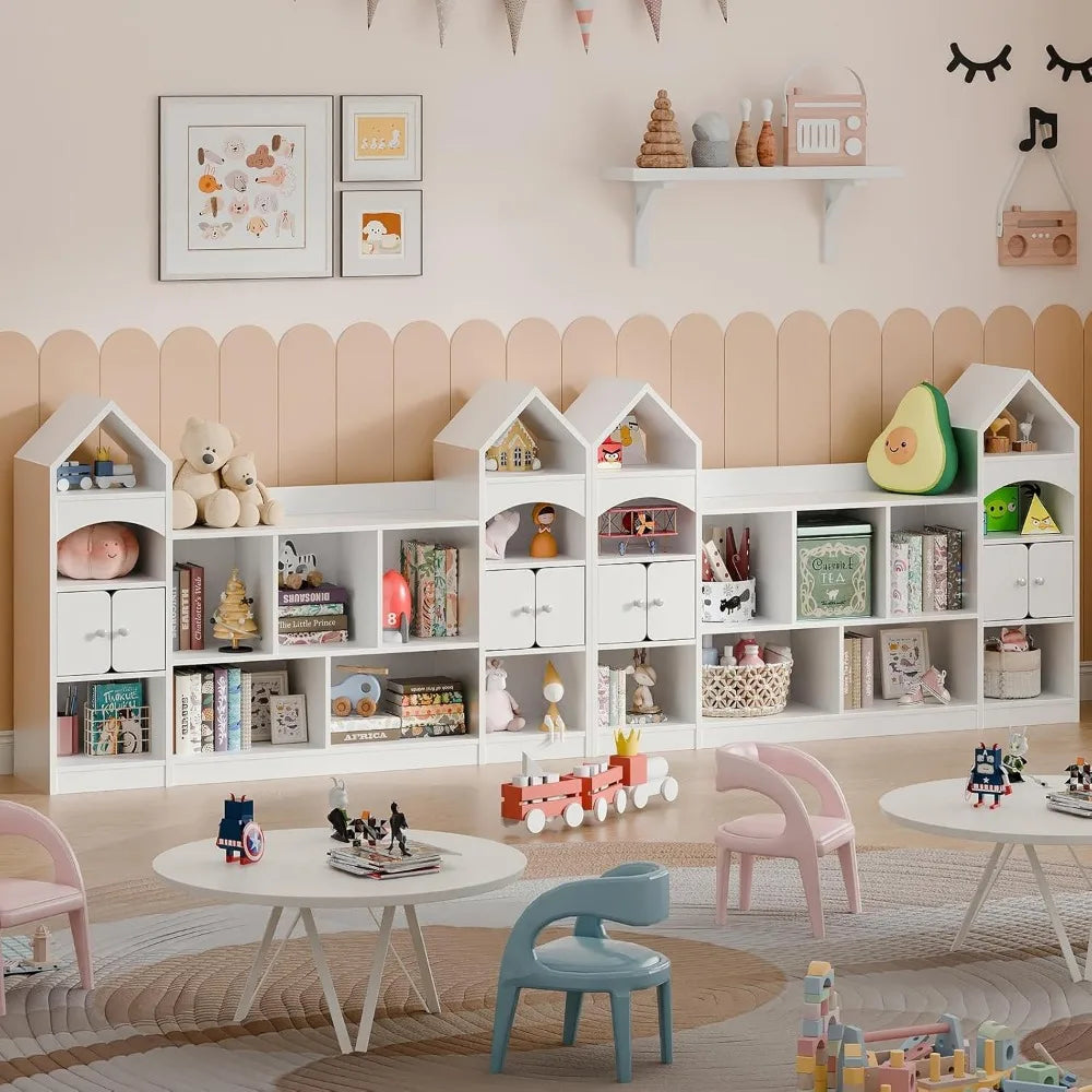Castle Shape Children's Bookshelf, Kids Bookcase Display Case Kids Toy Storage Organizer Multifunctional Storage Cabinet