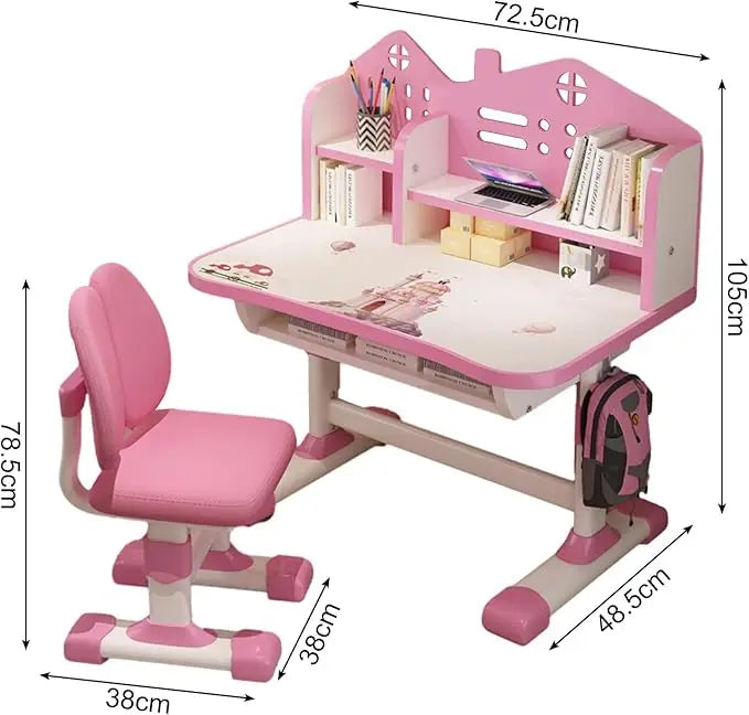Kids Functional Desk and Chair Set, Ergonomic Height Adjustable Children School Study Desk with Tilt Desktop, Book Stand