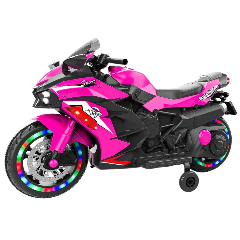 12V Electric Kids' Ride on Vehicles, Powered Toy Motorcycle, Child Motorcycle Ride on With Light Wheels and Bluetooth Music Pink