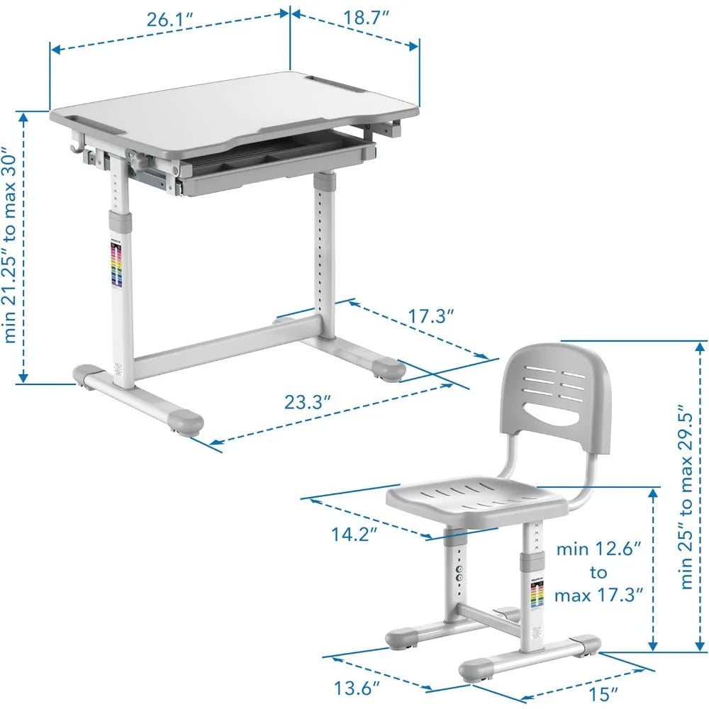 Kids Desk and Chair Set Height Adjustable up to 30"Ergonomic Kids Desk School,Kids Table and Chairs for Student26"x18"