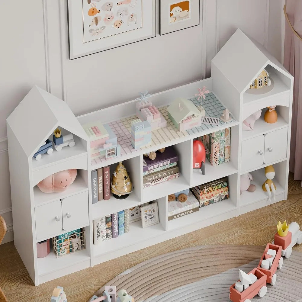 Castle Shape Children's Bookshelf, Kids Bookcase Display Case Kids Toy Storage Organizer Multifunctional Storage Cabinet