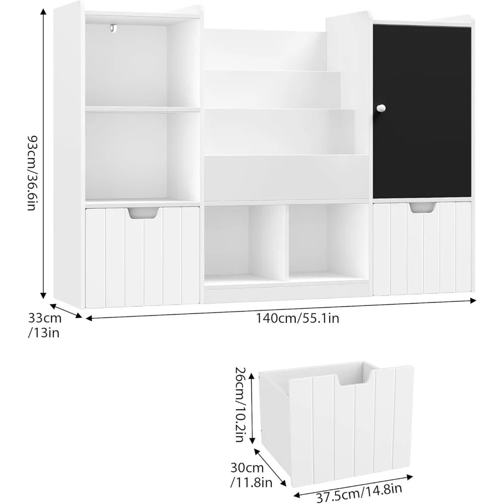 Toy Storage Organizer, Large Toy Organizer and Storage with Chalkboard,Kids Bookshelf and Bookcase with Movable Drawers