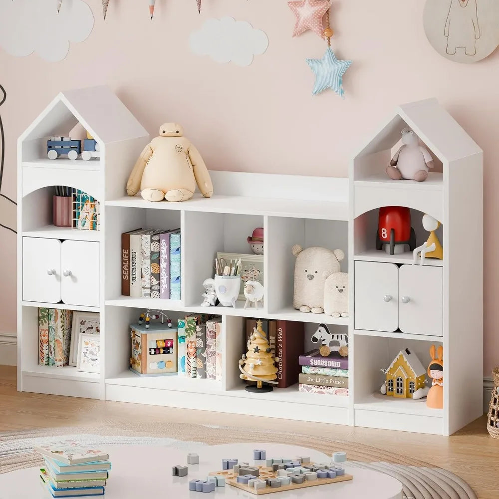 Castle Shape Children's Bookshelf, Kids Bookcase Display Case Kids Toy Storage Organizer Multifunctional Storage Cabinet