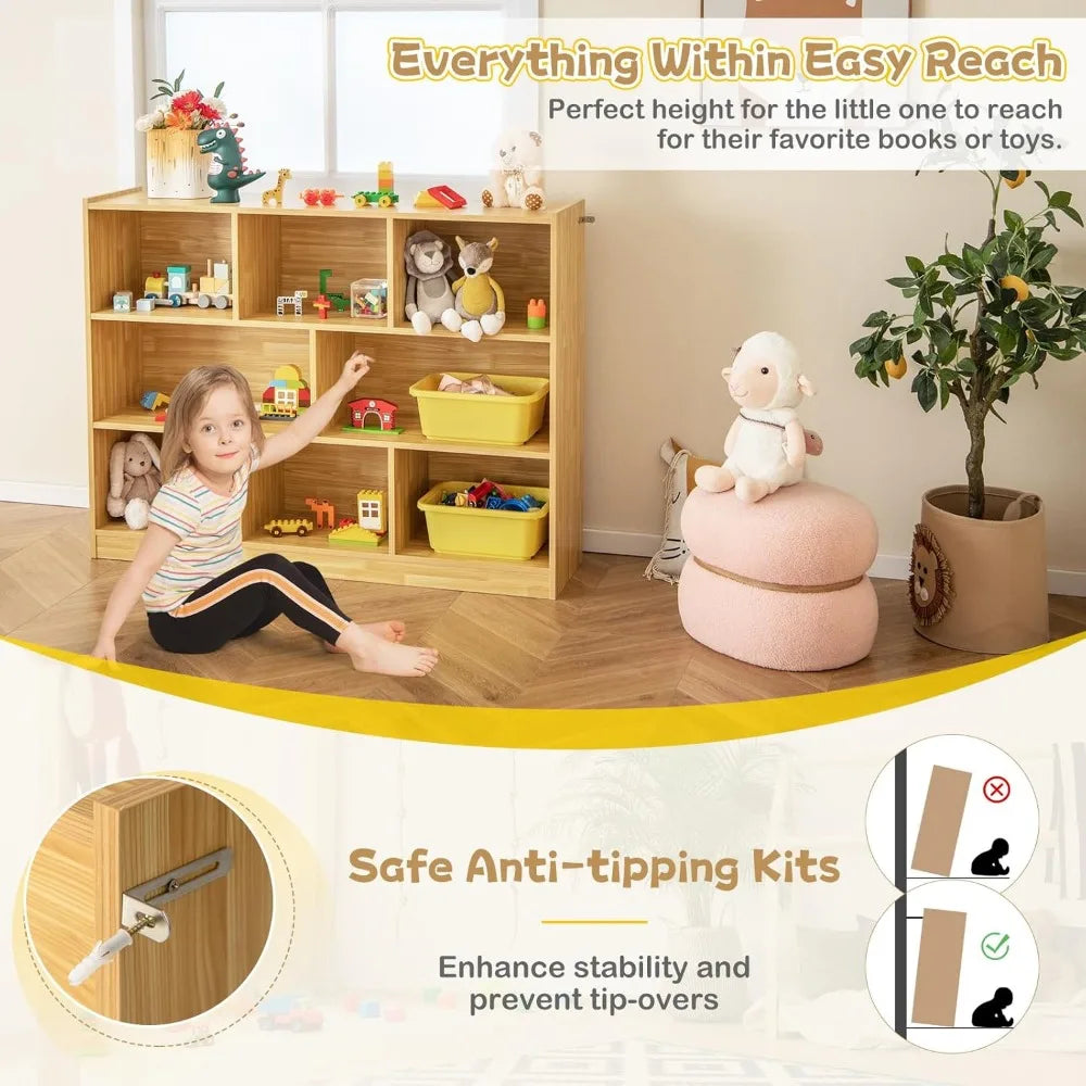 Kids Toy Organizers and Storage, Wooden Tier Bookshelf with Compartment Cubes to Organize Books, Toys, Home Furniture