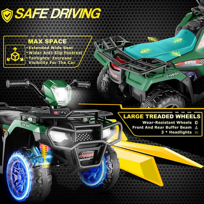 Kids 12V Ride on ATV , Electric Vehicle for Toddlers,High/Low 2.2mph Safety Speed, Forward/Backward,LED Light, Music,USB, Green