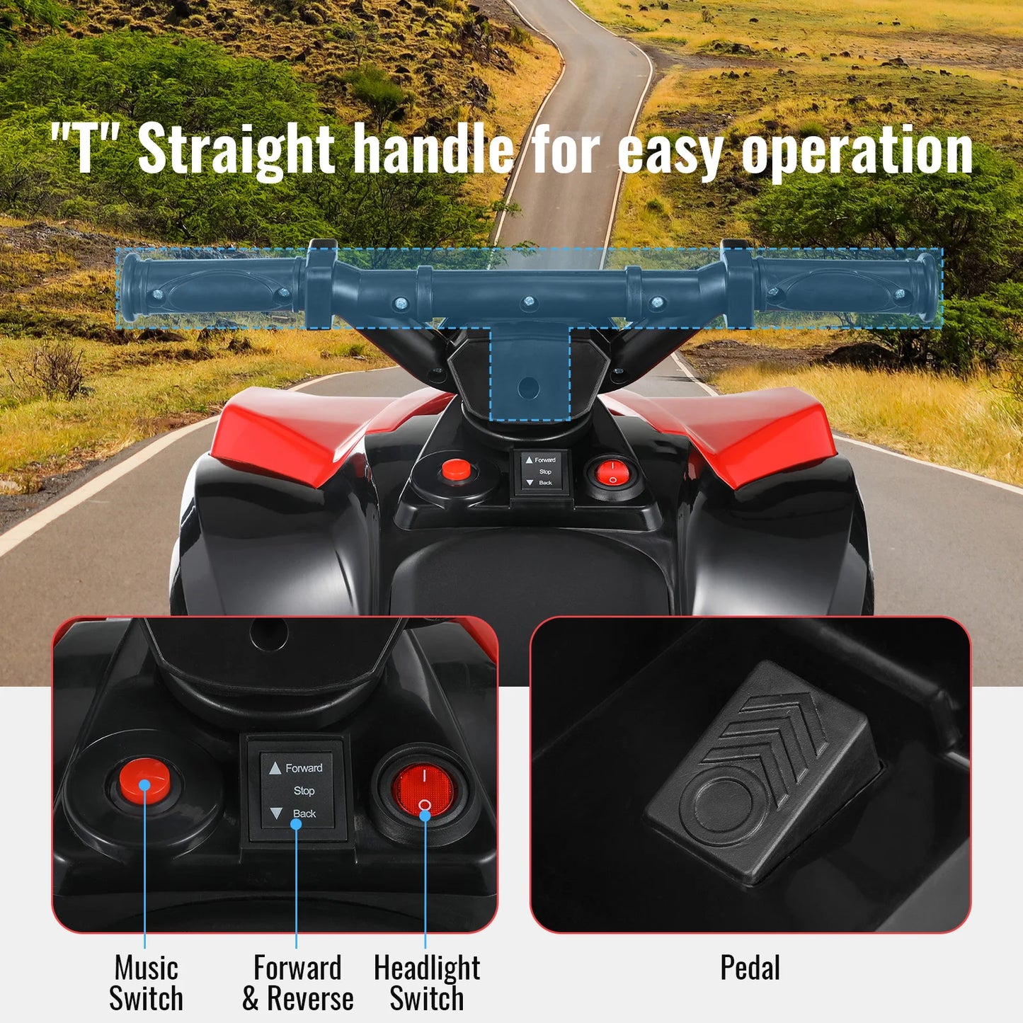 Kids Electric Car, 6V Toddler ATV  Ride-On Toy, 4-Wheel Battery Powered Motorbike for Kids 1-6 Years Old, In/Outdoor Playroom