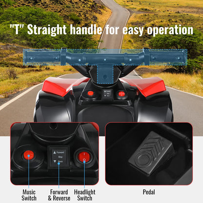Kids Electric Car, 6V Toddler ATV  Ride-On Toy, 4-Wheel Battery Powered Motorbike for Kids 1-6 Years Old, In/Outdoor Playroom