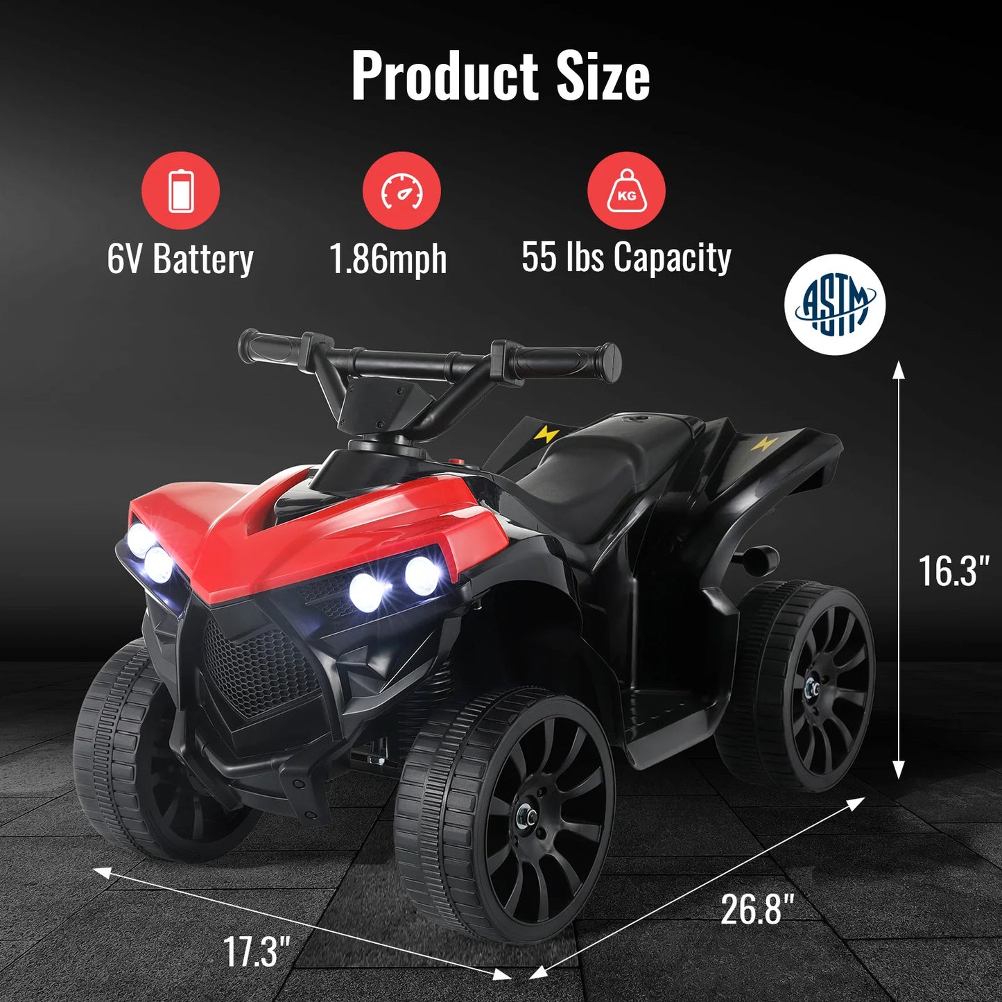 Kids Electric Car, 6V Toddler ATV  Ride-On Toy, 4-Wheel Battery Powered Motorbike for Kids 1-6 Years Old, In/Outdoor Playroom