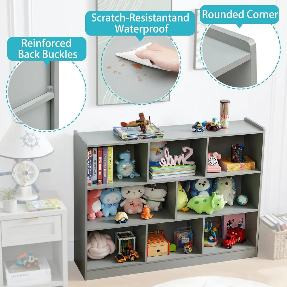 Wooden Bookcase, Storage Organizer with Anti-Tilt Device, Modern Storage Display Cabinet for Living Room, Classroom, Kid’s Room