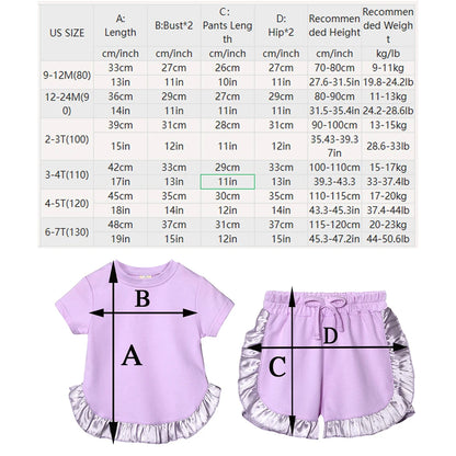 2025 Kids Girls Summer Outfits Solid Cotton T-shirt+Shorts Toddler Teenager Lounge Suit For 9M-7T Casual Girl Breathable Clothes