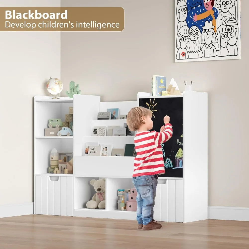 Toy Storage Organizer, Large Toy Organizer and Storage with Chalkboard,Kids Bookshelf and Bookcase with Movable Drawers