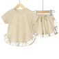 2025 Kids Girls Summer Outfits Solid Cotton T-shirt+Shorts Toddler Teenager Lounge Suit For 9M-7T Casual Girl Breathable Clothes