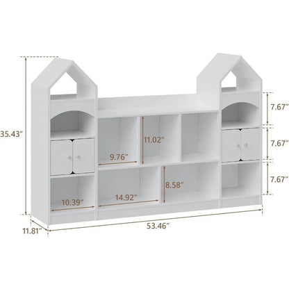 Castle Shape Children's Bookshelf, Kids Bookcase Display Case Kids Toy Storage Organizer Multifunctional Storage Cabinet