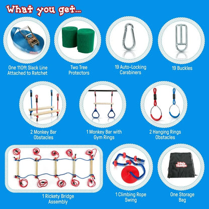 Obstacle Course  110 Ft  Ninja Warrior Obstacle Course Accessories Monkey Bars  Climbing Rope  Ninja Rings  Trapeze Swing Bar