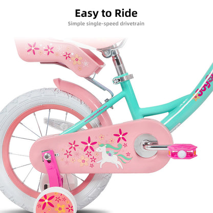 JOYSTAR Kids Bike for Girls Age 2-9 Years, 12 14 16 18 Inch Kids Bike with Training Wheels, Doll Seat, Streamers, Basket, Green