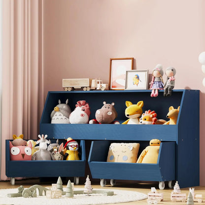Storage and Organizer for Kid, Large Toy Bin Bookcase Toy Cabinet with Two Moveable Drawers, Children Toddler Storage Carbin