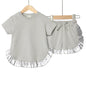 2025 Kids Girls Summer Outfits Solid Cotton T-shirt+Shorts Toddler Teenager Lounge Suit For 9M-7T Casual Girl Breathable Clothes
