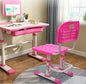 Kids Desk and Chair Set, Children School Study Desk with Tilt Desktop, Bookstand, LED Lamp, for Boys Girls, (Grey)