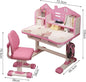 Kids Functional Desk and Chair Set, Ergonomic Height Adjustable Children School Study Desk with Tilt Desktop, Book Stand