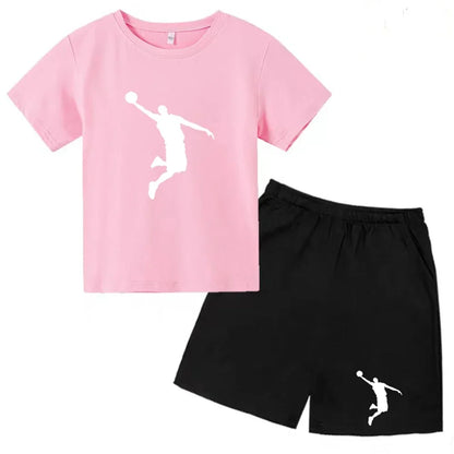 Children's Clothing Boys Girls T-shirt Set 3-12 Year Toddler Tops Shorts Printing Basketball Fashion Leisure Brand Summer Wear