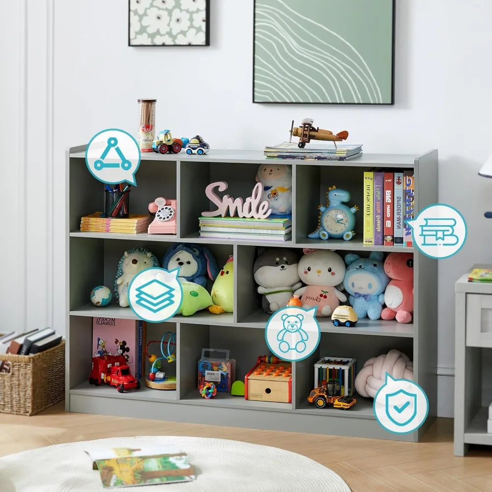 Wooden Bookcase, Storage Organizer with Anti-Tilt Device, Modern Storage Display Cabinet for Living Room, Classroom, Kid’s Room