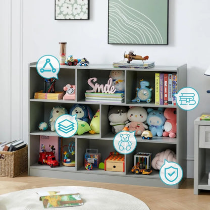 Wooden Bookcase, Storage Organizer with Anti-Tilt Device, Modern Storage Display Cabinet for Living Room, Classroom, Kid’s Room