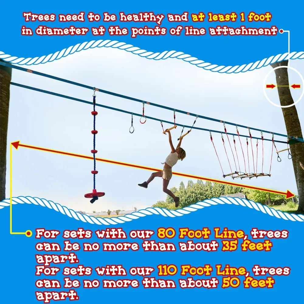 Obstacle Course  110 Ft  Ninja Warrior Obstacle Course Accessories Monkey Bars  Climbing Rope  Ninja Rings  Trapeze Swing Bar
