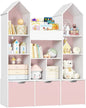 Toy Storage Organizer with Castle RoofLarge Kids Bookshelf Dollhouse with 3 Movable Drawers and 9 Storage Cubbies Toy Organizers