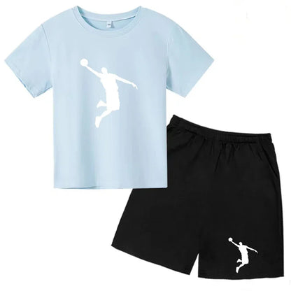 Children's Clothing Boys Girls T-shirt Set 3-12 Year Toddler Tops Shorts Printing Basketball Fashion Leisure Brand Summer Wear