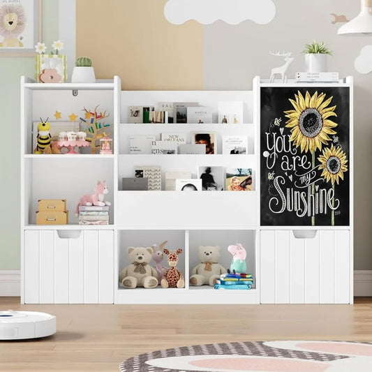 Toy Storage Organizer, Large Toy Organizer and Storage with Chalkboard,Kids Bookshelf and Bookcase with Movable Drawers