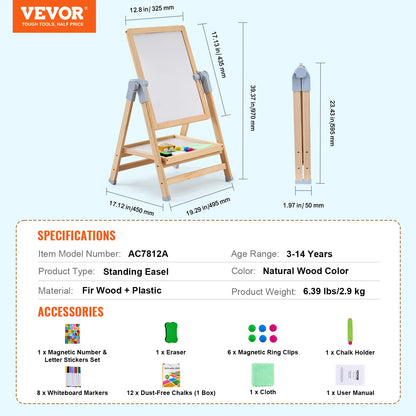 VEVOR Standing Magnetic Drawing Board WordPad Art Easel with Painting Accessories Children Educational Toys for Kids Boy Girl