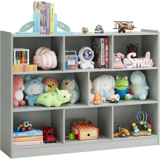 Wooden Bookcase, Storage Organizer with Anti-Tilt Device, Modern Storage Display Cabinet for Living Room, Classroom, Kid’s Room