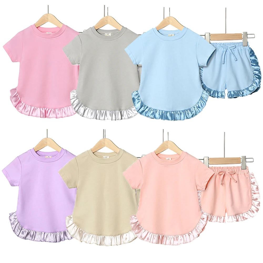 2025 Kids Girls Summer Outfits Solid Cotton T-shirt+Shorts Toddler Teenager Lounge Suit For 9M-7T Casual Girl Breathable Clothes