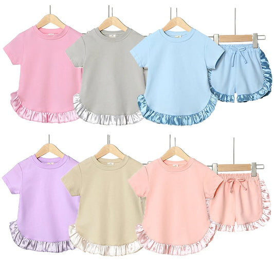2025 Kids Girls Summer Outfits Solid Cotton T-shirt+Shorts Toddler Teenager Lounge Suit For 9M-7T Casual Girl Breathable Clothes