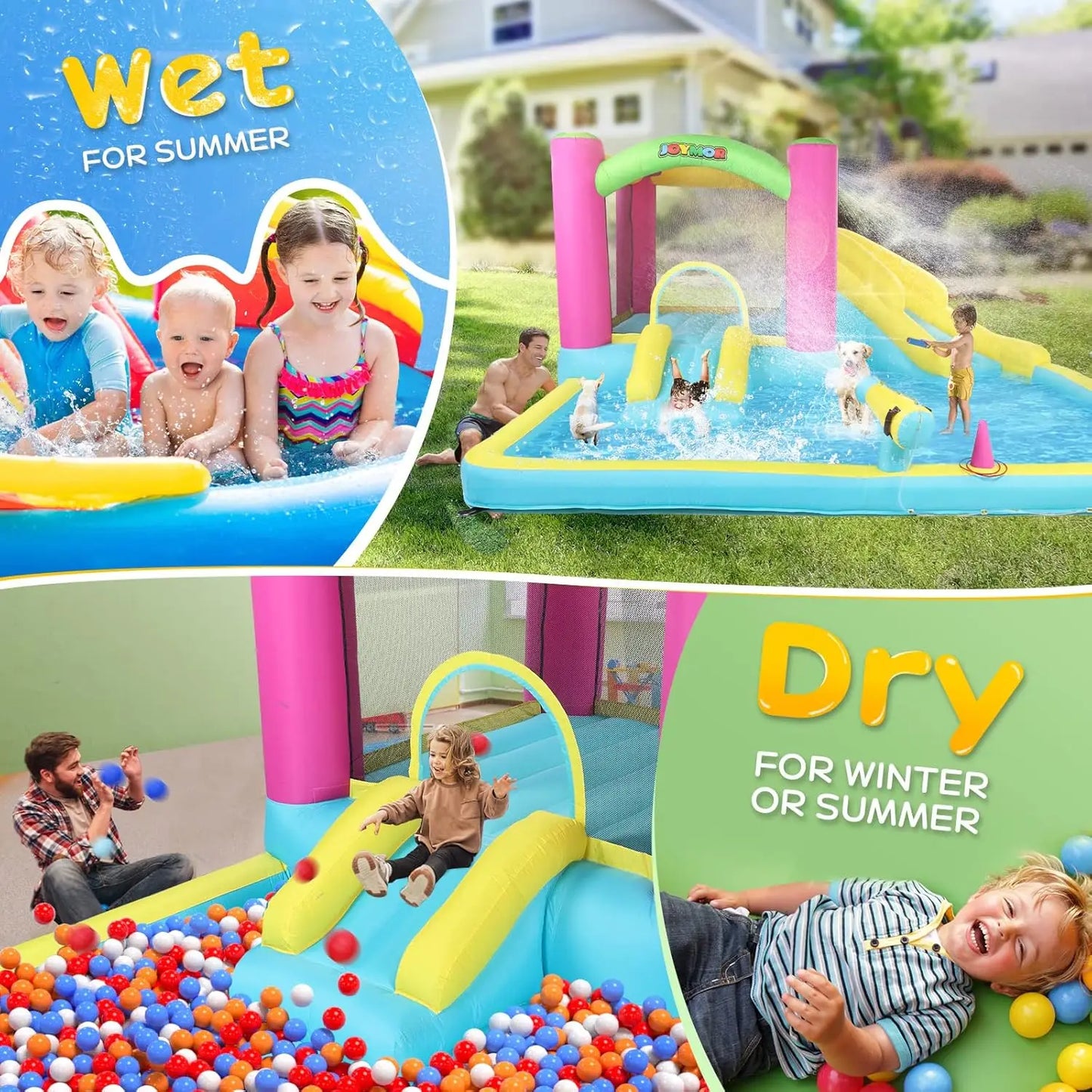 Inflatable Bounce House with Double Water Slide for Kids Toddler Age 3-10 Splash Pool Water Guns Ring-Toss Game for Outdoor