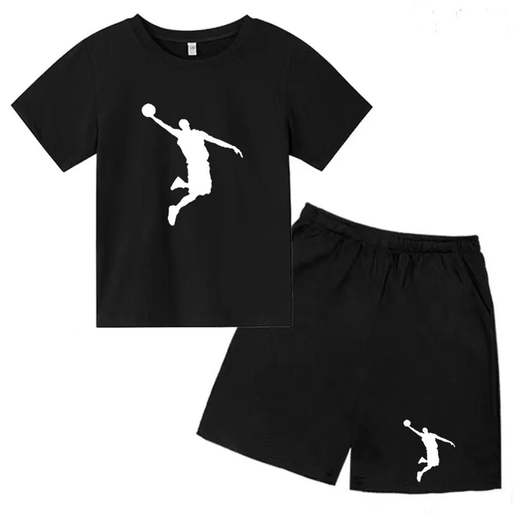 Children's Clothing Boys Girls T-shirt Set 3-12 Year Toddler Tops Shorts Printing Basketball Fashion Leisure Brand Summer Wear