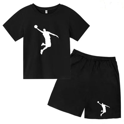Children's Clothing Boys Girls T-shirt Set 3-12 Year Toddler Tops Shorts Printing Basketball Fashion Leisure Brand Summer Wear
