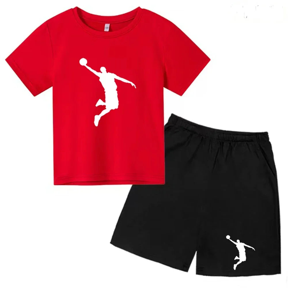 Children's Clothing Boys Girls T-shirt Set 3-12 Year Toddler Tops Shorts Printing Basketball Fashion Leisure Brand Summer Wear