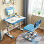 Kids Desk and Chair Set, Children School Study Desk with Tilt Desktop, Bookstand, LED Lamp, for Boys Girls, (Grey)
