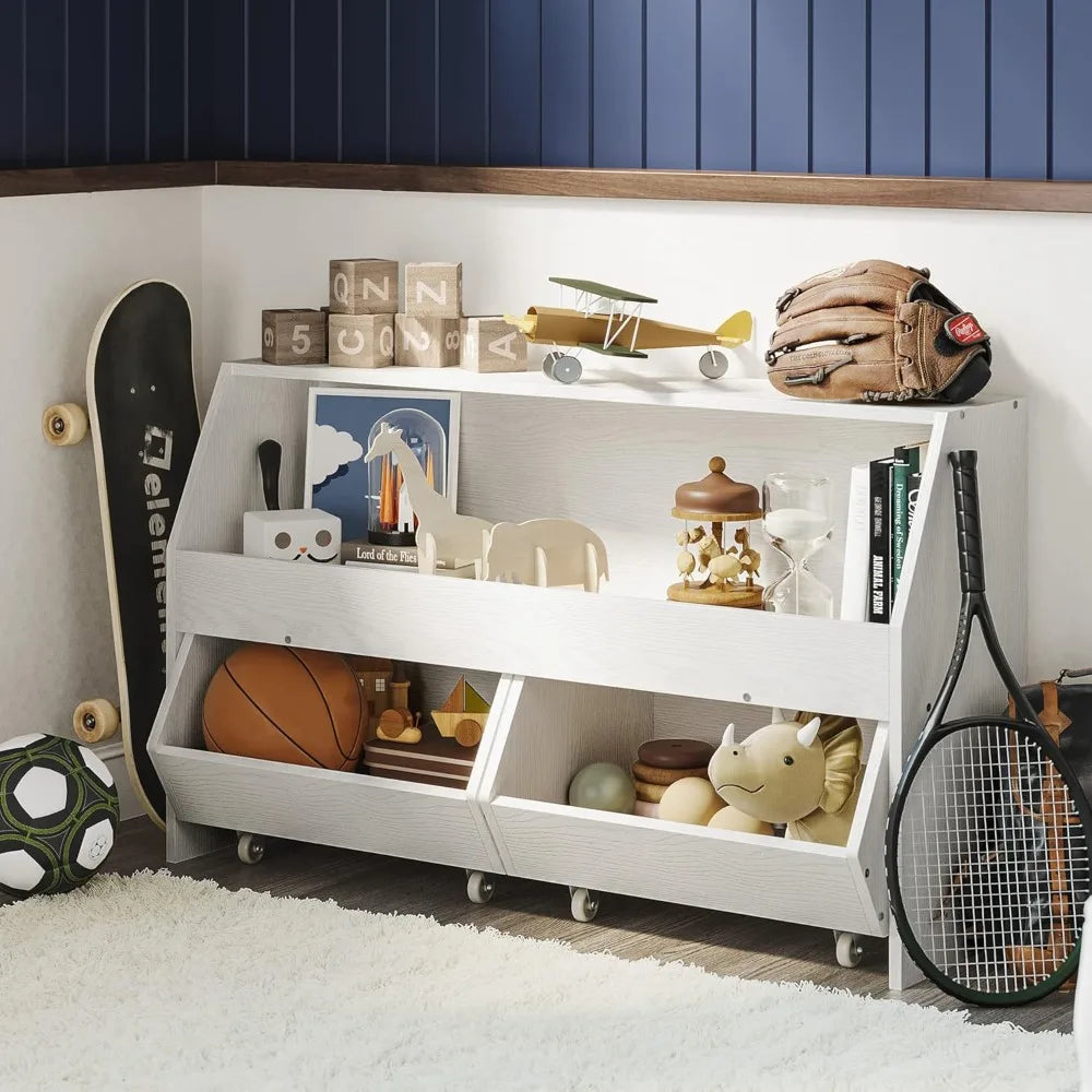 Storage and Organizer for Kid, Large Toy Bin Bookcase Toy Cabinet with Two Moveable Drawers, Children Toddler Storage Carbin