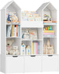 Toy Storage Organizer with Castle RoofLarge Kids Bookshelf Dollhouse with 3 Movable Drawers and 9 Storage Cubbies Toy Organizers