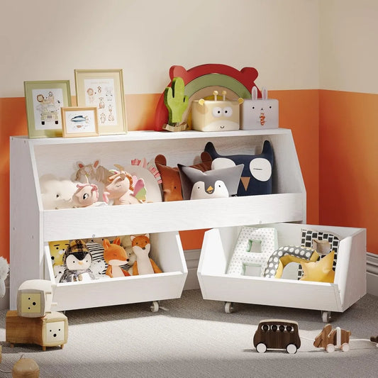 Storage and Organizer for Kid, Large Toy Bin Bookcase Toy Cabinet with Two Moveable Drawers, Children Toddler Storage Carbin