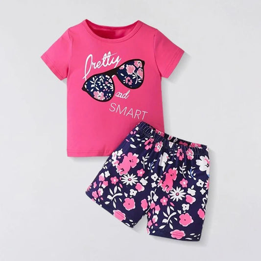 Summer Girls Clothing Set Short Sleeve Floral Print Tops Short Pants 2Pcs Suit For 2-8 Years Kids Fashion Outfit Children Clothe