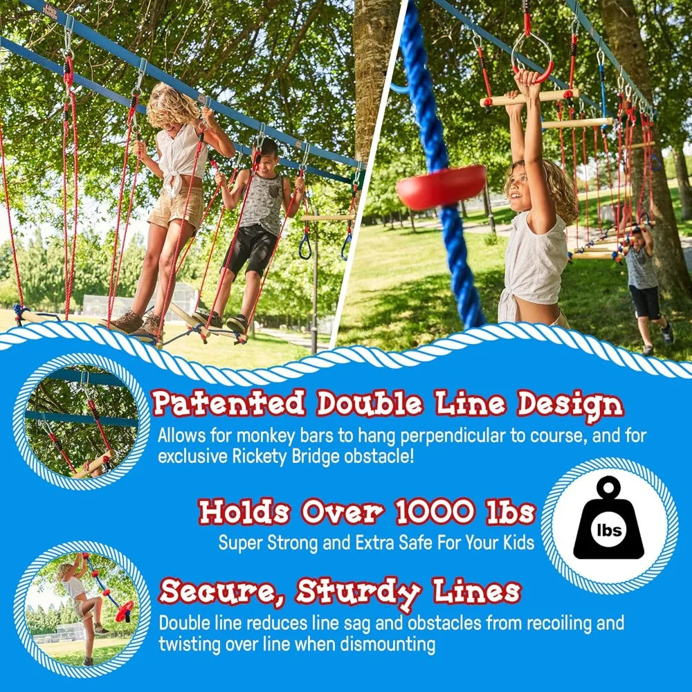 Obstacle Course  110 Ft  Ninja Warrior Obstacle Course Accessories Monkey Bars  Climbing Rope  Ninja Rings  Trapeze Swing Bar